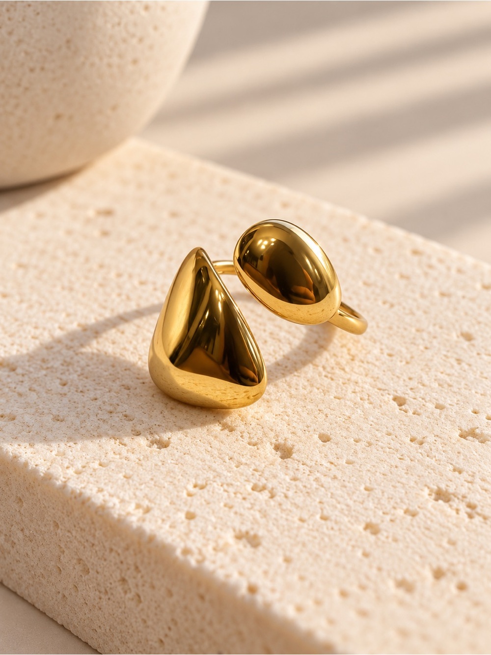 Polished Gold Plated Teardrop Statement Ring - size 7 Adjustable